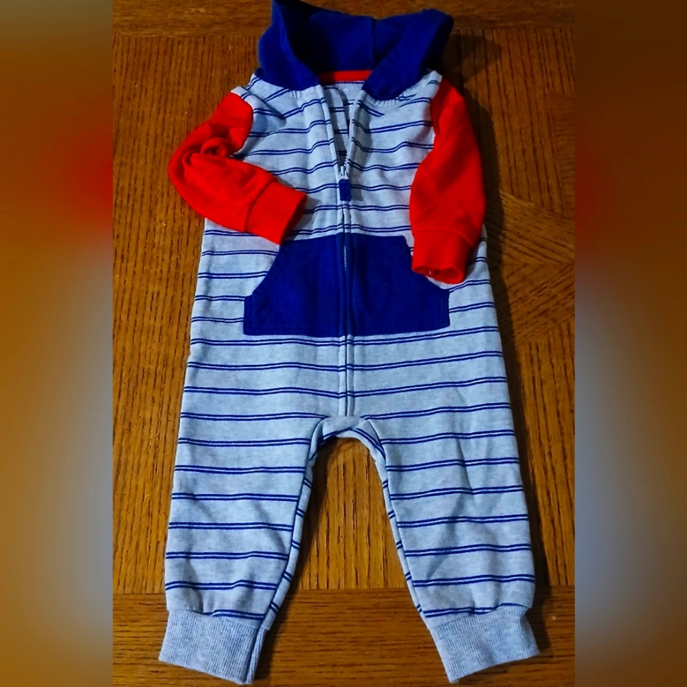 Carters 9/12 M Striped Hooded Baby Jumpsuit